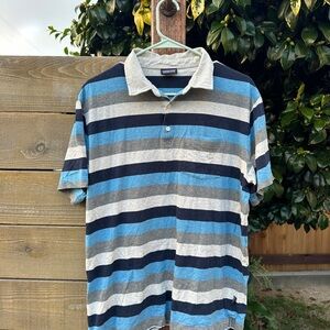 Patagonia Blue and Gray Striped Polo Shirt